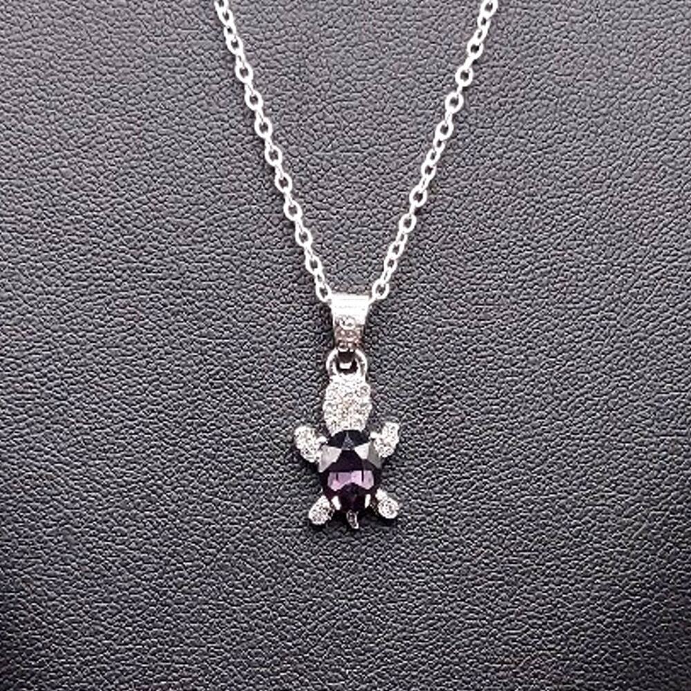 925 Sterling Silver Necklace Sea Turtle CZ Purple Amethyst Women's Ocean Gift